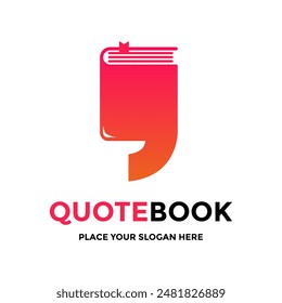 Quote book vector logo template. This design use book and quotation mark symbol.  Suitable for education, literature.