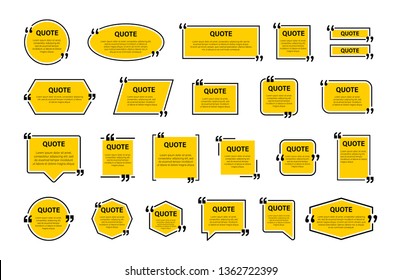 Quote box frame, big set. Texting quote boxes. Yellow Blank template quote text info design boxes quotation bubble blog quotes symbols. Creative vector banner illustration