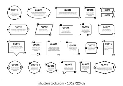 Quadro de caixa de cotação, grande conjunto. Caixas de cotação de mensagens de texto Modelo em branco citação texto informações design caixas citação bolha blog citações símbolos. Ilustração de banner vetorial criativa