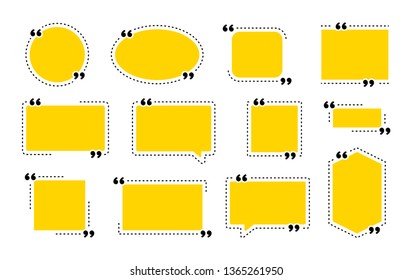 Quote box frame, big set. Texting quote boxes. Colored Blank template quote text info design boxes quotation bubble blog quotes symbols. Creative vector banner illustration