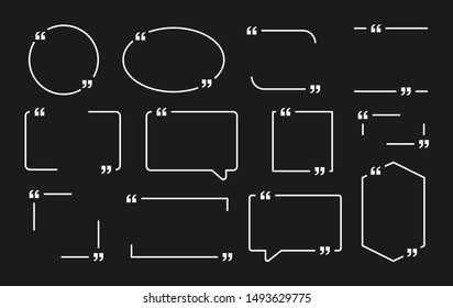 Quote box frame, big set. Quote box icon. Texting quote boxes. Blank template quote text info design boxes quotation bubble blog quotes symbols. Creative vector banner illustration.