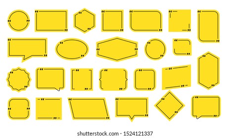 Quote box frame, big set. Quote box icon. Texting quote boxes. Blank template quote text info design boxes quotation bubble blog quotes symbols. Creative vector banner illustration.