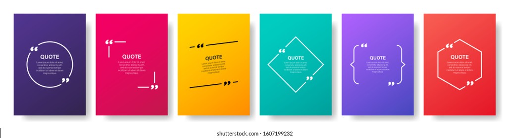 Quote box frame, big set. Quote box icon. Texting quote boxes. Blank template quote text info design boxes quotation bubble blog quotes symbols. Creative vector banner illustration.