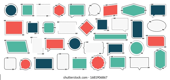 Quote box frame, big set. Texting quote boxes. Blank template quote text info design boxes quotation bubble blog quotes symbols. Creative vector banner illustration.