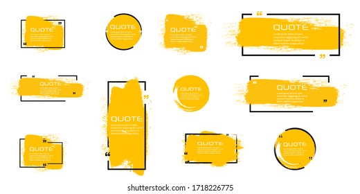 Quote box frame, big set. Quote box icon. Texting quote boxes. Blank Grunge brush background. Vector illustration 