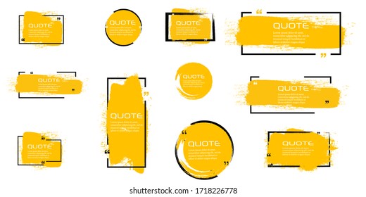 Quote box frame, big set. Quote box icon. Texting quote boxes. Blank Grunge brush background. Vector illustration 