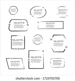Quote box frame, big set. Quote box icon. Texting quote boxes. Blank Grunge brush background. Vector illustration 