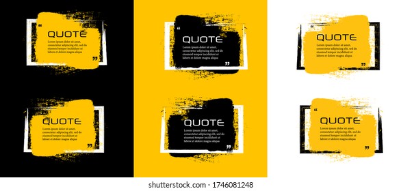 Quote box frame, big set. Quote box icon. Texting quote boxes. Blank Grunge brush background. Vector illustration 