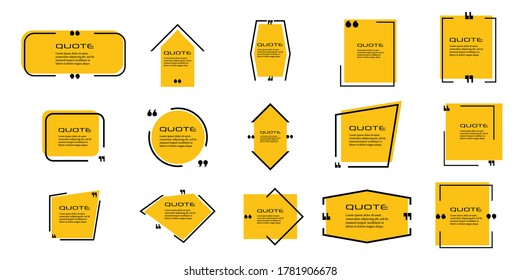 Marco de cuadro de cita, conjunto grande. Icono de cuadro de cita. Casillas de comillas de texto. de fondo. Ilustración del vector