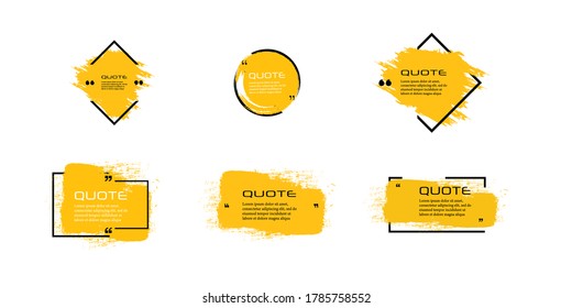 Quote box frame, big set. Quote box icon. Texting quote boxes. Blank Grunge brush background. Vector illustration 