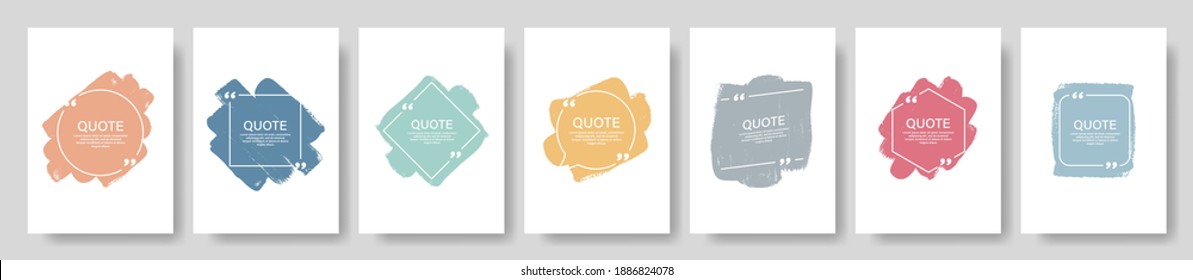 Angebotskastenrahmen, großes Set. Briefkästen ausdrucken. Blank Template Zitat Textinfos Design Felder Zitate Blase Blog Anführungszeichen Symbole. Kreative Vektorbanner-Illustration. Vektorgrafik bürstet den Hintergrund.