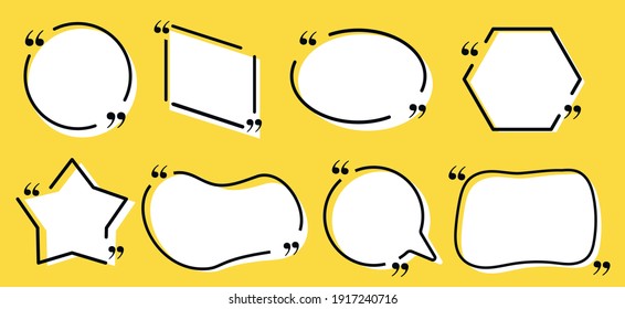 Quote box frame, big set. Quote box icon. Texting quote boxes. Blank template quote text info design boxes