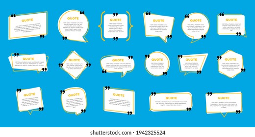 Quote box frame, big set on blue background. Texting quote boxes. info design boxes quotation bubble blog symbols. Creative vector banner illustration. Vector  illustration background eps 10