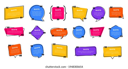 Marco de cuadro de cita, conjunto grande. Icono de cuadro de cita. Casillas de comillas de texto. Cifras de diseño de la información de texto de la plantilla en blanco comillas entre símbolos de blog. Ilustración de banner vectorial creativo eps 10