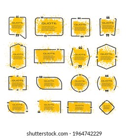 Quote box frame, big set. Quote box icon. Texting quote boxes. Blank Grunge brush background. Vector illustration 