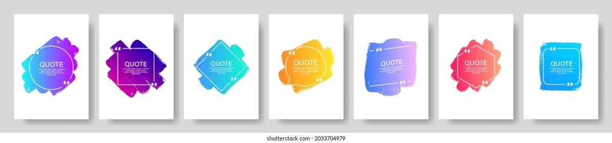 Quote box frame, big set. Texting quote boxes. Blank template quote text info design boxes quotation bubble blog quotes symbols. Creative vector banner illustration. Vector brushes background.