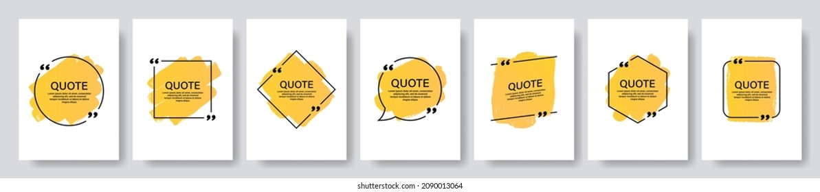 Quote box frame, big set. Quote box icon. Texting quote boxes. Blank template quote text info design boxes quotation bubble blog quotes symbols. Creative vector banner illustration.