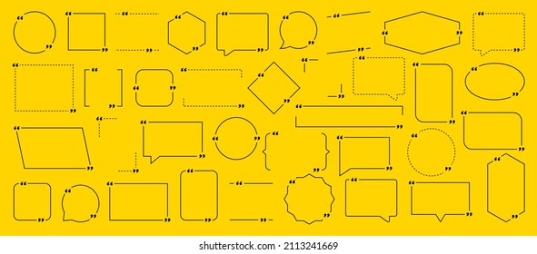 Quote box frame, big set. Quote box icon. Texting quote boxes. Blank template quote text info design boxes quotation bubble blog quotes symbols. Creative vector banner illustration.