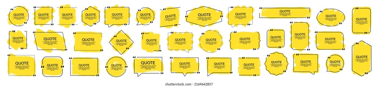 Quote box frame, big set. Quote box icon. Texting quote boxes. Blank template quote text info design boxes quotation bubble blog quotes symbols. Creative vector banner illustration.