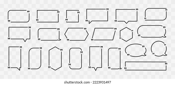 Marco de cuadro de cita, conjunto grande. Burbujas de voz con comillas. Cifras de diseño de la información de texto de la plantilla en blanco comillas entre símbolos de blog. Cuadro de texto. Ilustración vectorial.