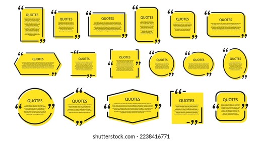 Quote box frame, big set. Texting quote blank template boxes. Blank template, quotation bubble,  bubble blog quotes symbols.