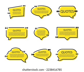 Quote box frame, big set. Texting quote blank template boxes. Blank template, quotation bubble,  bubble blog quotes symbols.