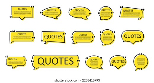 Quote box frame, big set. Texting quote blank template boxes. Blank template, quotation bubble,  bubble blog quotes symbols.