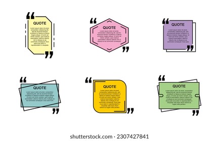 Quote box frame, big set. Quote box icon. Texting quote boxes. Blank template quote text info design boxes quotation bubble blog quotes symbols. Creative vector banner illustration.