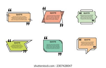 Quote box frame, big set. Quote box icon. Texting quote boxes. Blank template quote text info design boxes quotation bubble blog quotes symbols. Creative vector banner illustration.