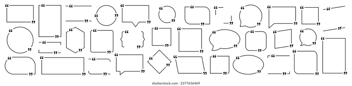 Quote box frame, big set. Quote box icon. Texting quote boxes. Blank template quote text info design boxes quotation bubble blog quotes symbols. Creative vector banner illustration.