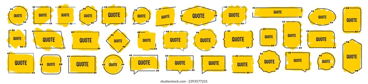 Quote box frame, big set. Quote box icon. Texting quote boxes. Blank template quote text info design boxes quotation bubble blog quotes symbols. Creative vector banner illustration.