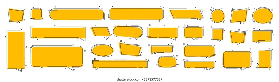 Angebotskastenrahmen, großes Set. Set von Kallout Titel Vorlage. Symbol für Angebotsbox Briefkästen ausdrucken. Blank Template Zitat Textinfos Design Felder Zitate Blase Blog Anführungszeichen Symbole. Vektorgrafik.