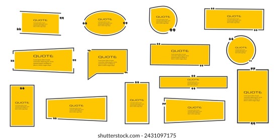 Quote box frame, big set. Quote box icon. Texting quote boxes. Blank Grunge brush background. Vector illustration 