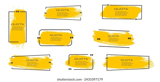 Quote box frame, big set. Quote box icon. Texting quote boxes. Blank Grunge brush background. Vector illustration 