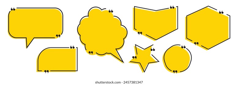 Quote box frame, big set. Texting quote boxes. Colored Blank template quote text info design boxes quotation bubble blog quotes symbols. Creative vector banner illustration