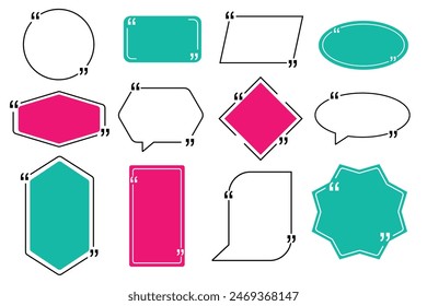 Marco de la caja de cotización, conjunto grande. Cuadros de comillas de texto. Cuadros de diseño de información de texto de cita de Plantilla en blanco blog de burbuja de cita comillas símbolos. Vector editable eps 10. 
