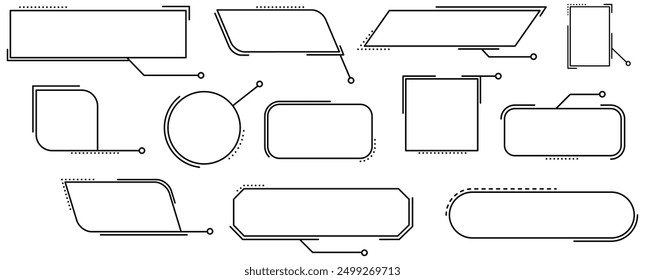 Quote box frame, big set. Quote box icon. Texting quote boxes. Blank template quote text info design boxes quotation bubble blog quotes symbols. Vector illustration.Line art edges scoops.