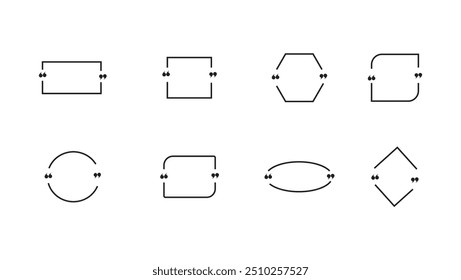 Quadro de caixa de citação, conjunto grande. Citar texto no balão de fala. Ícone de caixa de cotação. Modelo em branco aspas texto informações design caixas de citação bolha blog citações símbolos.