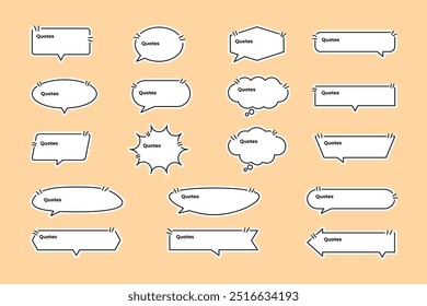 Quadro de caixa de citação, conjunto grande. Ícone de caixa de cotação. Caixas de citação de texto. Modelo em branco aspas texto informações design caixas de citação bolha blog citações símbolos. Ilustração de banner de vetor criativo