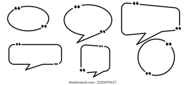 Quote box frame, big set. Quote text in speech bubble. Quote box icon. Blank template quote text info design boxes quotation bubble blog quotes symbols.