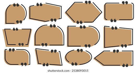 Zitatbox Rahmen, großes Set. Zitat Text in Sprechblase. Anführungsfeld-Symbol. Zitatfeldrahmen mit Rahmen für Kommentar, Titel, Zitat, Chat, Blog, Notiz, Marke und Info.