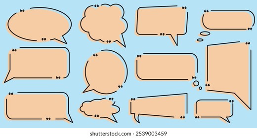 Quote box frame, big set. Quote text in speech bubble. Quote box icon. Blank template quote text info design boxes quotation bubble blog quotes symbols.