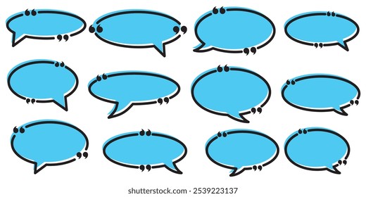 Quote box frame, big set. Quote text in speech bubble. Quote box icon. Blank template quote text info design boxes quotation bubble blog quotes symbols. Speech bubble chat box icon set. 