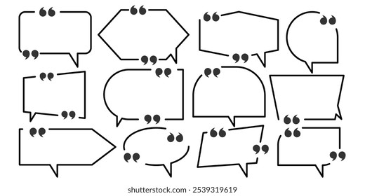 Quote box frame, big set. Quote box icon vector illustration .  texting quote blank template boxes,  Textbox signs for talk, tag, motivation ideas, vector illustration. 