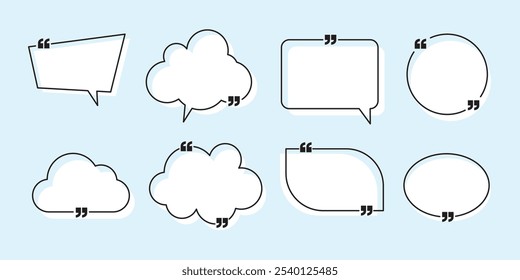 Quote box frame, big set. Quote text in speech bubble. Quote box icon. Blank template quote text info design boxes quotation bubble blog quotes symbols.