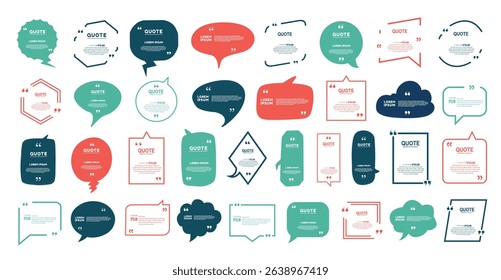 Quote box frame, big set. Texting quote boxes. Blank template quote text info design boxes quotation bubble blog quotes symbols. Creative vector banner illustration. Vector brushes background.