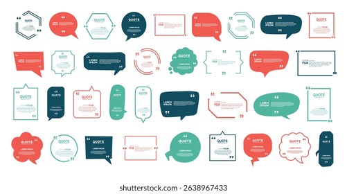 Quote box frame, big set. Texting quote boxes. Blank template quote text info design boxes quotation bubble blog quotes symbols. Creative vector banner illustration. Vector brushes background.