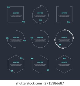 Conjunto grande del marco de la caja de la cita. Icono de cuadro de presupuesto. Mensajes de texto con cuadros de cita. Plantilla en blanco cita texto info cuadros de diseño cita burbuja blog cita símbolos.
