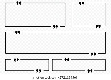 Conjunto grande de quadros de caixa de citação. Coleção de ícones de caixas de citação de texto. Modelo em branco para texto, informações e design. Bolha de citação e símbolos de citações de blog. Banner de vetor criativo. Mensagem de Cotação Múltipla 
