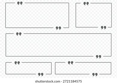 Conjunto grande de quadros de caixa de citação. Coleção de ícones de caixas de citação de texto. Modelo em branco para texto, informações e design. Bolha de citação e símbolos de citações de blog. Banner de vetor criativo. Mensagem de Cotação Múltipla 